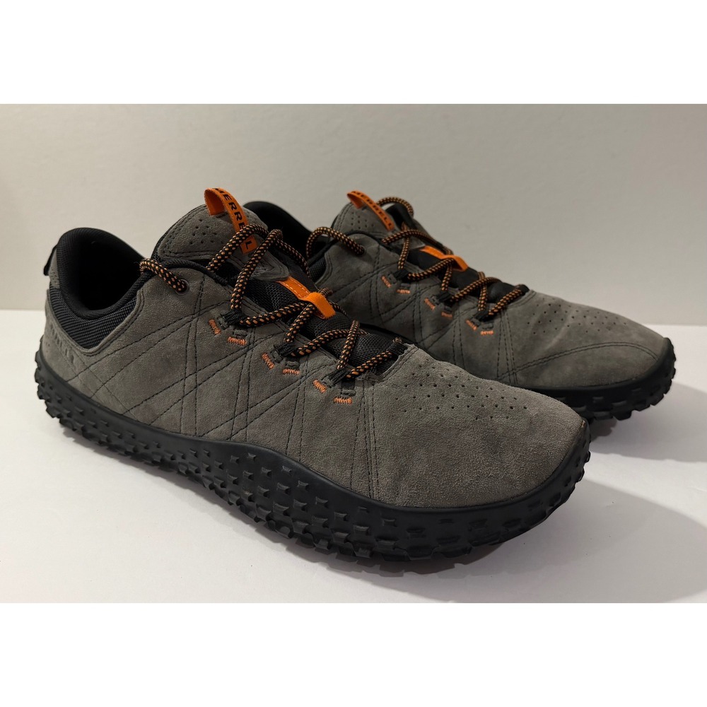 Merrell Mens Wrapt Gray Suede Barefoot Hybrid Sneaker Trail Shoes Grip Sole 13